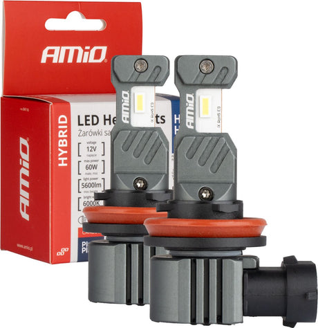 Amio LED H8 H9 H11 phares antibrouillard série hybride blanc 6000K - 5600LM Canbus 60W