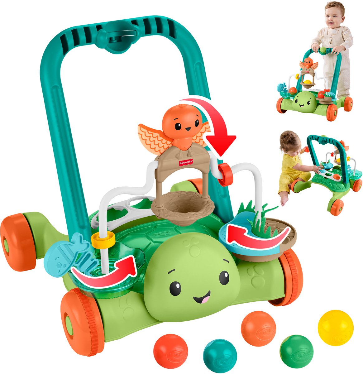 Fisher-price bouge avec votre marcheur de tortues - jouet à pousser et à activer avec 5 balles