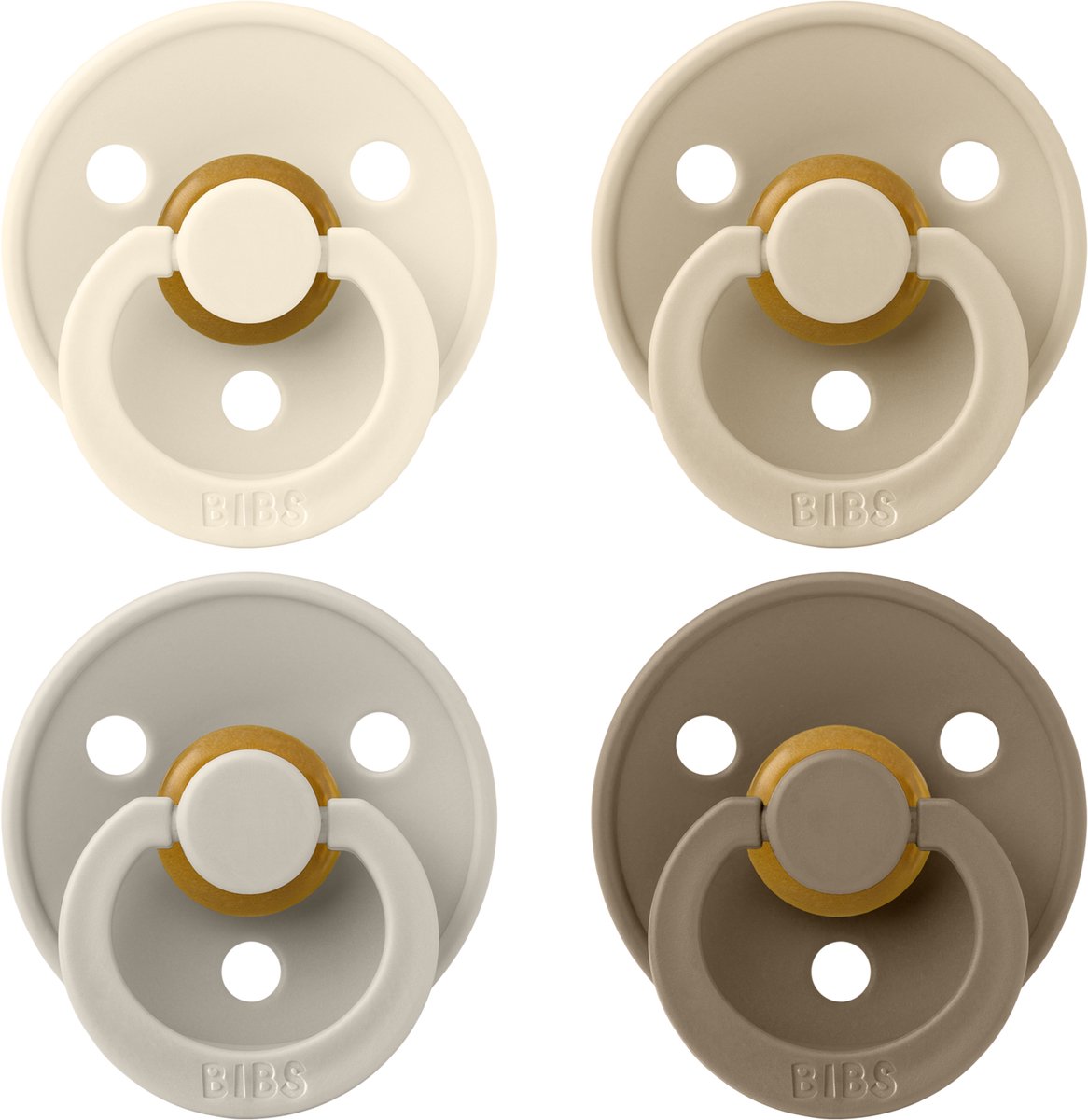 Bavoirs – sucettes - couleur – paquet de 4 – ronds - ivoire sable vanille chêne foncé – taille 2