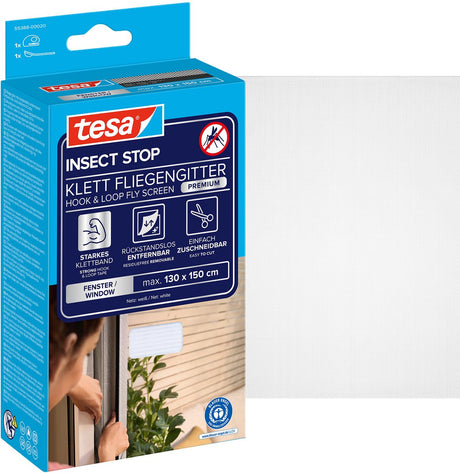 Tesa Insect Stop H L Moustiquaire Premium pour fenêtres - Moustiquaire avec Velcro résistant, amovible sans laisser de traces, découpée sur mesure - 130 x 150 cm - Blanc (intimité légère)