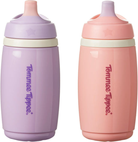 Tommee tippee gobelet isotherme à bec actif - 2 pièces - 266 ml - gourde anti-fuite pour tout-petits à partir de 12 mois - rose et violet