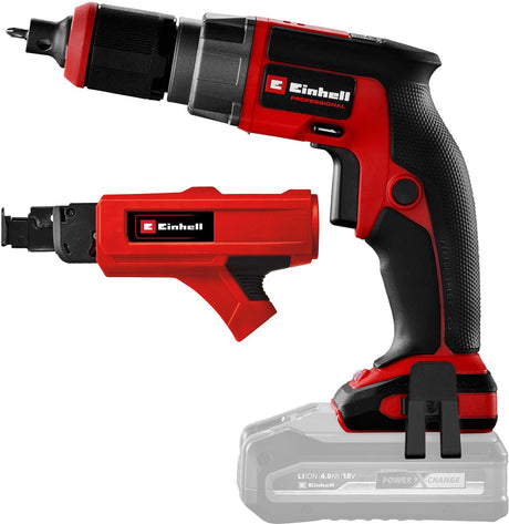 Tournevis professionnel pour plaques de plâtre à batterie Einhell tp-dy 18 li solo - power x-change - 18 v li-ion - 5000 t min - butée de profondeur - fonctionnement continu - incl. chargeur et étui e-box s35 - excl. batterie et chargeur