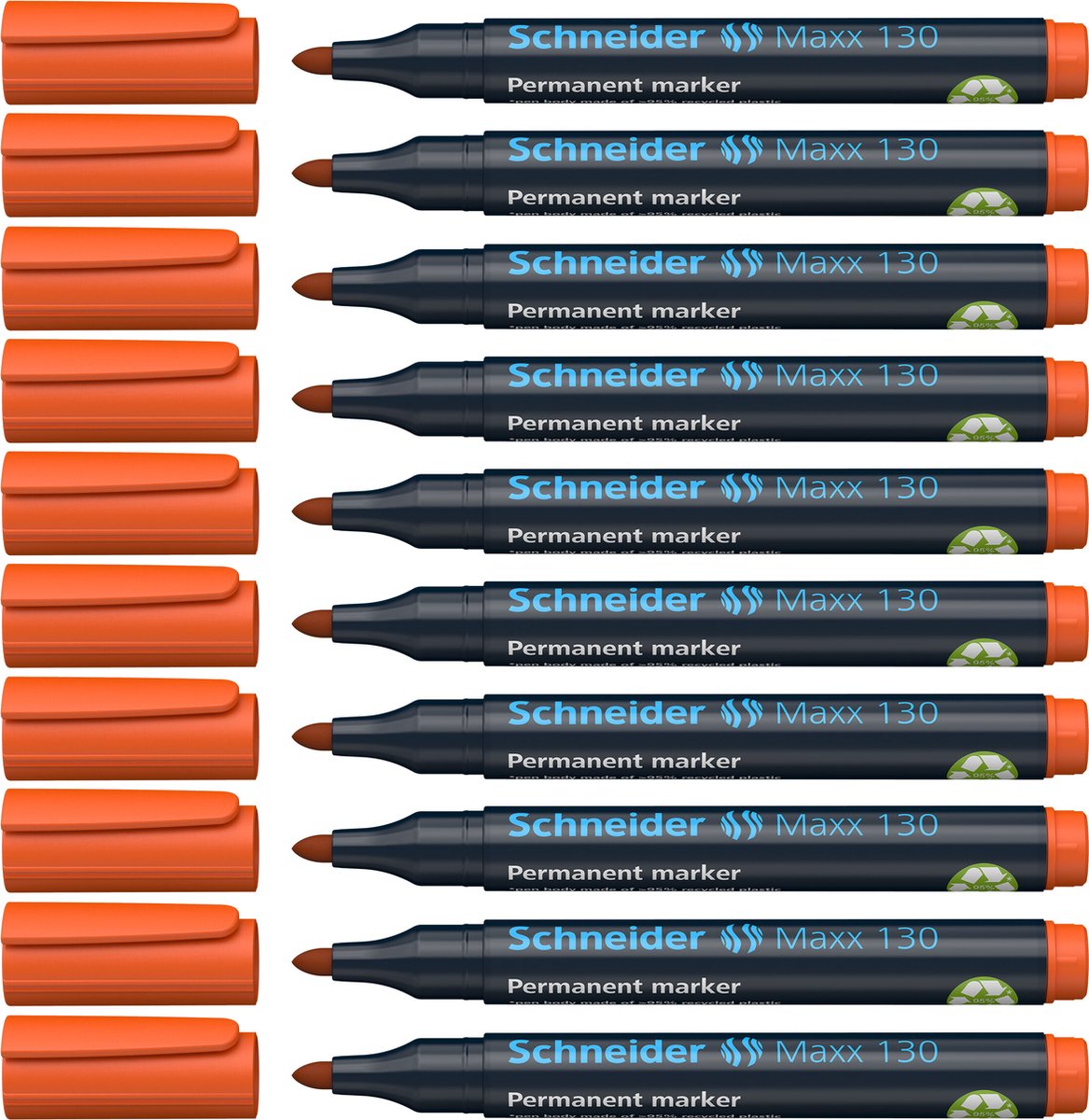 Instruments d'écriture Schneider marqueur permanent Schneider - maxx 130 - pointe ronde - orange - 10 pièces - largeur de trait 1-3 mm - s-113006-10