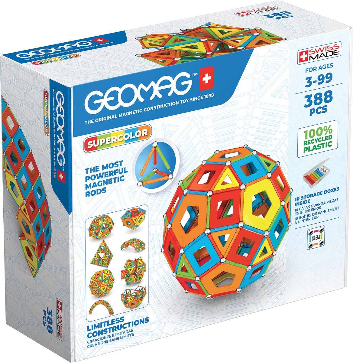 Boîte principale de panneaux super couleurs Geomag, 388 pcs.