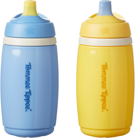 Tommee tippee gobelet isotherme à bec actif - 2 pièces - 266 ml - gourde anti-fuite pour tout-petits 12 mois+ - bleu et jaune