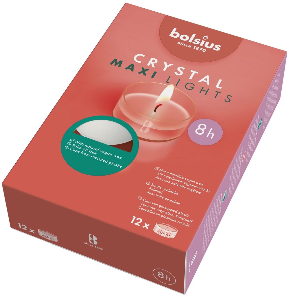 Bolsius verre transparent maxi light 8h boîte 12 | 6 pièces