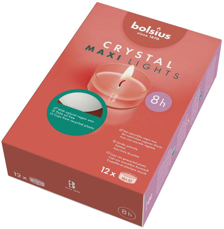 Bolsius verre transparent maxi light 8h boîte 12 | 6 pièces
