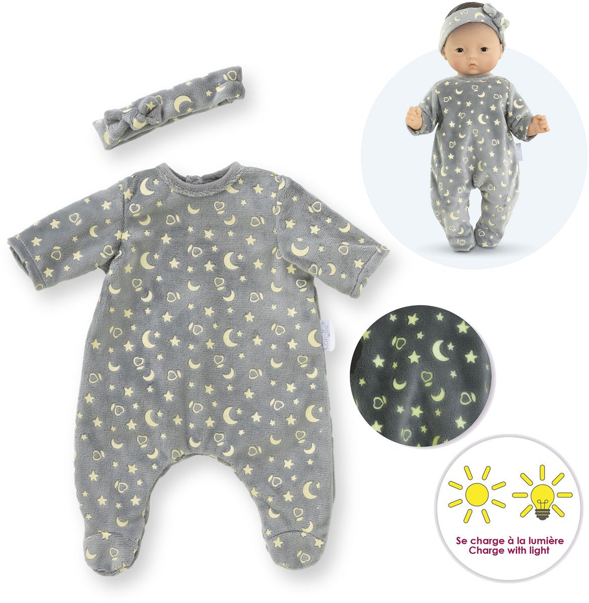 Pyjama et bandeau poupée Corolle, 30cm - phosphorescent