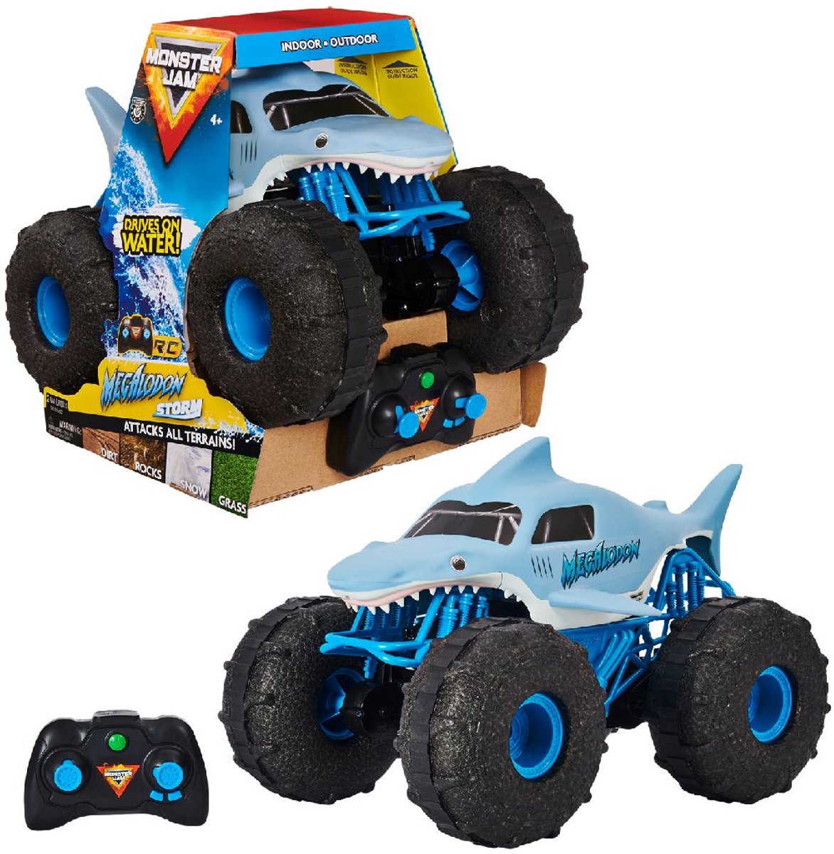 Spinmaster voiture radiocommandée monstre jam mégalodon tempête