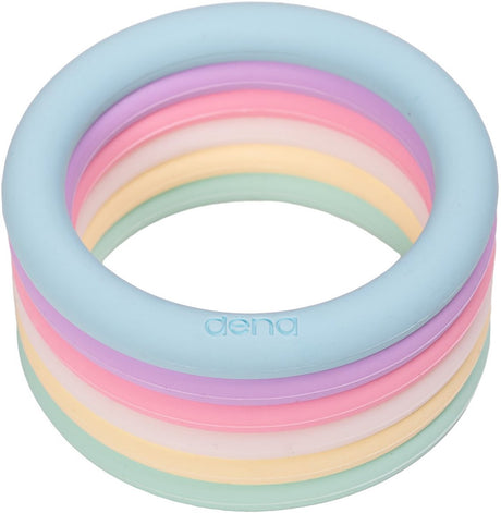 Jouets Dena - anneaux pastel, lot de 6 anneaux en plastique colorés.