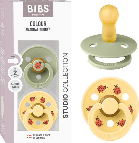 Tétine Bibs Color Studio, lot de 2. Tétine ronde sans BPA. latex de caoutchouc naturel, fabriqué au Danemark, taille 2 (6-18 mois), beurre pâle de sauge