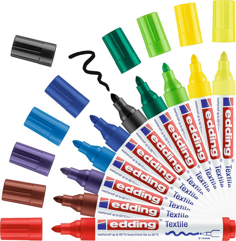 Marqueur textile Edding 4500 - 10 pièces de différentes couleurs de base - pointe ronde 2-3 mm - marqueurs textiles lavables en machine (60°c) pour dessiner sur textiles - marqueur textile pour adultes et enfants