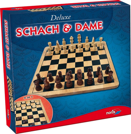 Noris échecs et dames de luxe en bois 2-en-1 - jeu de société