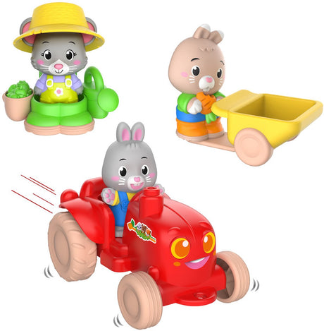 Kit de jeu de jardin Klorofil - tracteur avec brouette attachée, tenue de jardinier avec arrosoir et accessoires - y compris figurine de souris Brie - jouet à partir de 18 mois - stimule l'imagination et le jeu de rôle