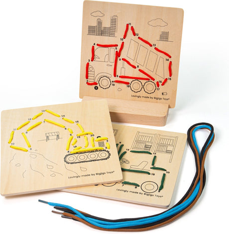 Puzzle à cordes en bois Bigjigs par numéros - construction, 8 parties.