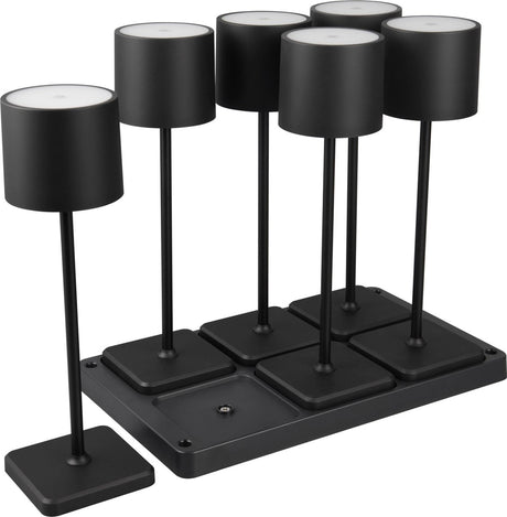 Rl vis ta lumière réalité fernandez - lampe de table - noir mat - incl. 1x smd 1,5w - lot de 6 - avec station de recharge - rechargeable - sans fil - éclairage extérieur - ip54