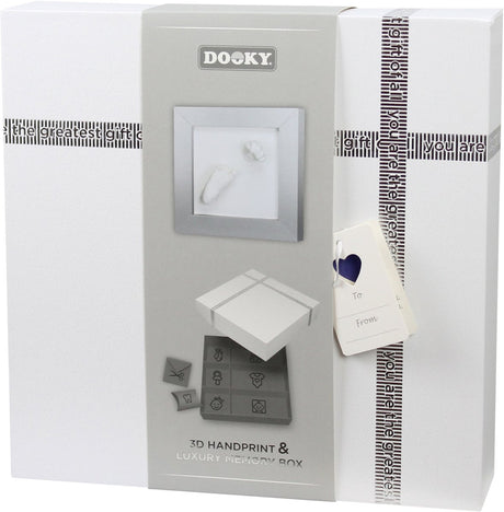 Dooky® cadre 3D mains et empreintes de bébé dooky avec boîte à souvenirs – impression photo et plâtre – doux pour la peau, facile à réaliser – maternité ou cadeau