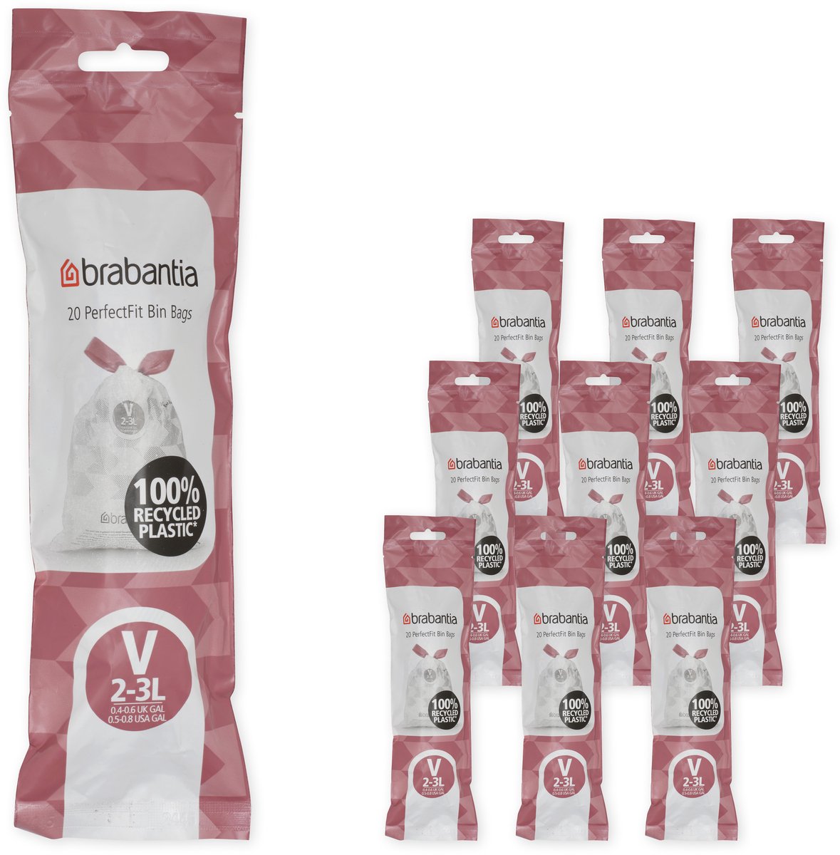 Sacs poubelle Brabantia perfectfit - 2 3 l - code v - 10 rouleaux x 20 pièces