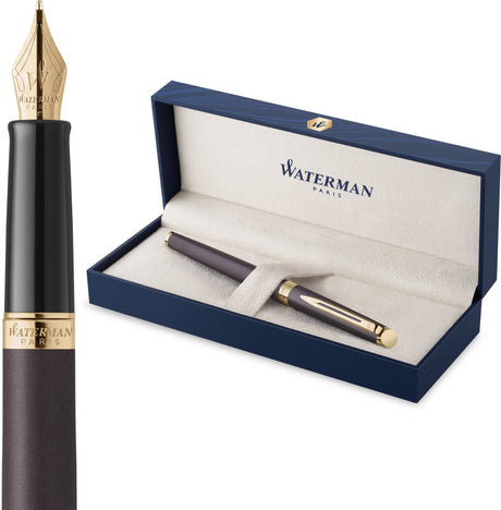 Stylo plume Waterman hémisphère | la version subtile | lave noire | plume fine en acier inoxydable | avec coffret cadeau