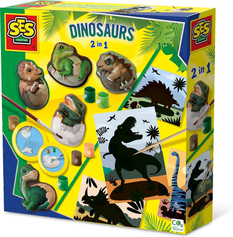 Ses creative - dinosaures 2 en 1 - casting painting et scratch - avec moule de moulage, plâtre, peinture, cartes à gratter et stylo - à partir de 5 ans