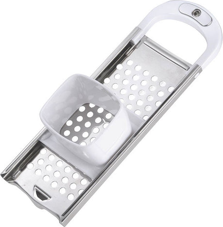 Westmark spaetzle hobel avec curseur de pâte, trancheuse à spaetzle adaptée aux casseroles jusqu'à ø 24, plastique inox, bouton, argent blanc, 61122270