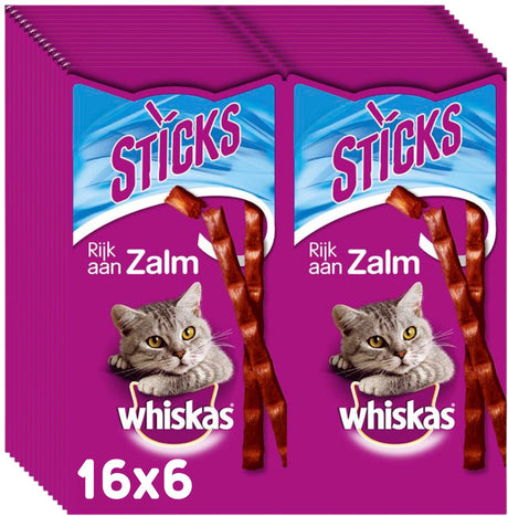 Snacks pour chats Whiskas - bâtonnets de saumon - 14x6 pièces