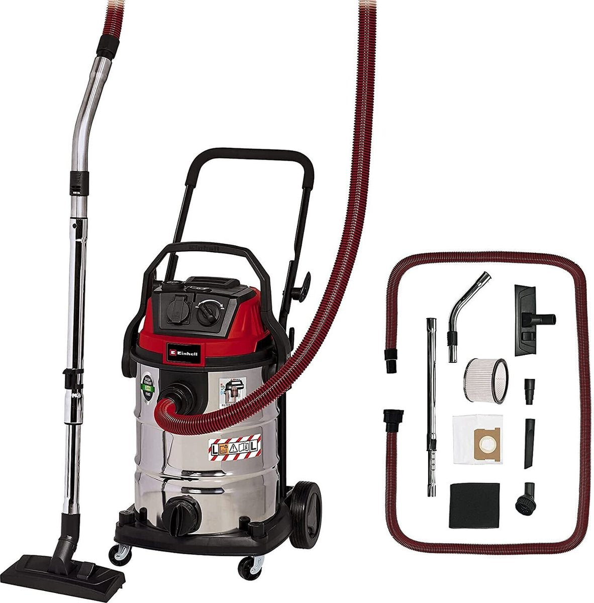 Aspirateur eau et poussière Einhell te-vc 2340 sacl (acier inoxydable rouge bordeaux)