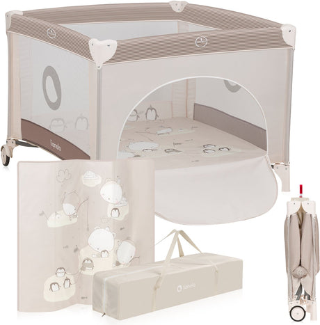 Parc Lionelo Bonnie - lit bébé - jusqu'à 15 kg - parois latérales en maille aérée - aire de jeu spacieuse - système de pliage et pliage rapide - sac de transport fourni