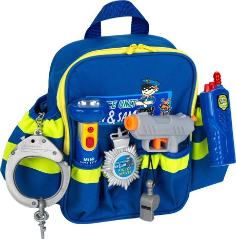 Sac à dos de policier Klein Toys - 28x25x8,5 cm - incl. accessoires, bretelles réglables et grande ouverture pour un emballage et un rangement faciles - bleu jaune