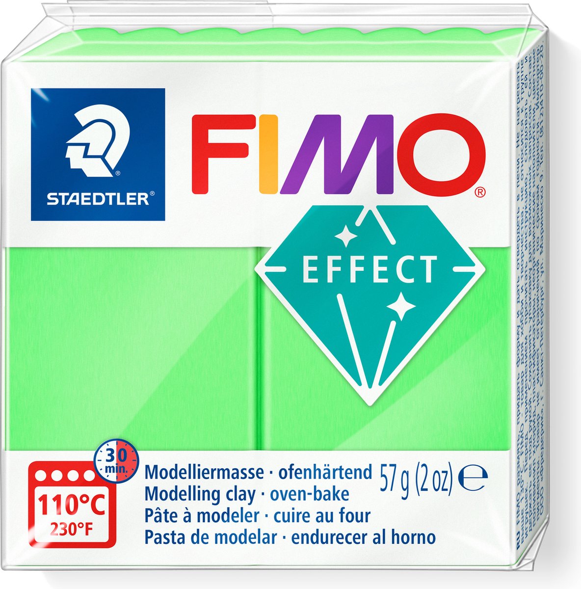 Pâte à modeler Fimo effect durcissant au four bloc standard 57 g - vert fluo