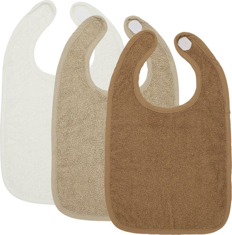 Bavoir Meyco baby uni - paquet de 3 - tissu éponge - caramel sable blanc cassé