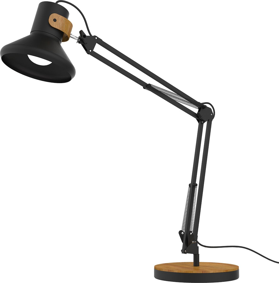 Lampe de bureau Unilux à bras pivotant baya LED bambou noir. (1x ampoule LED E27 12,6 W incluse)