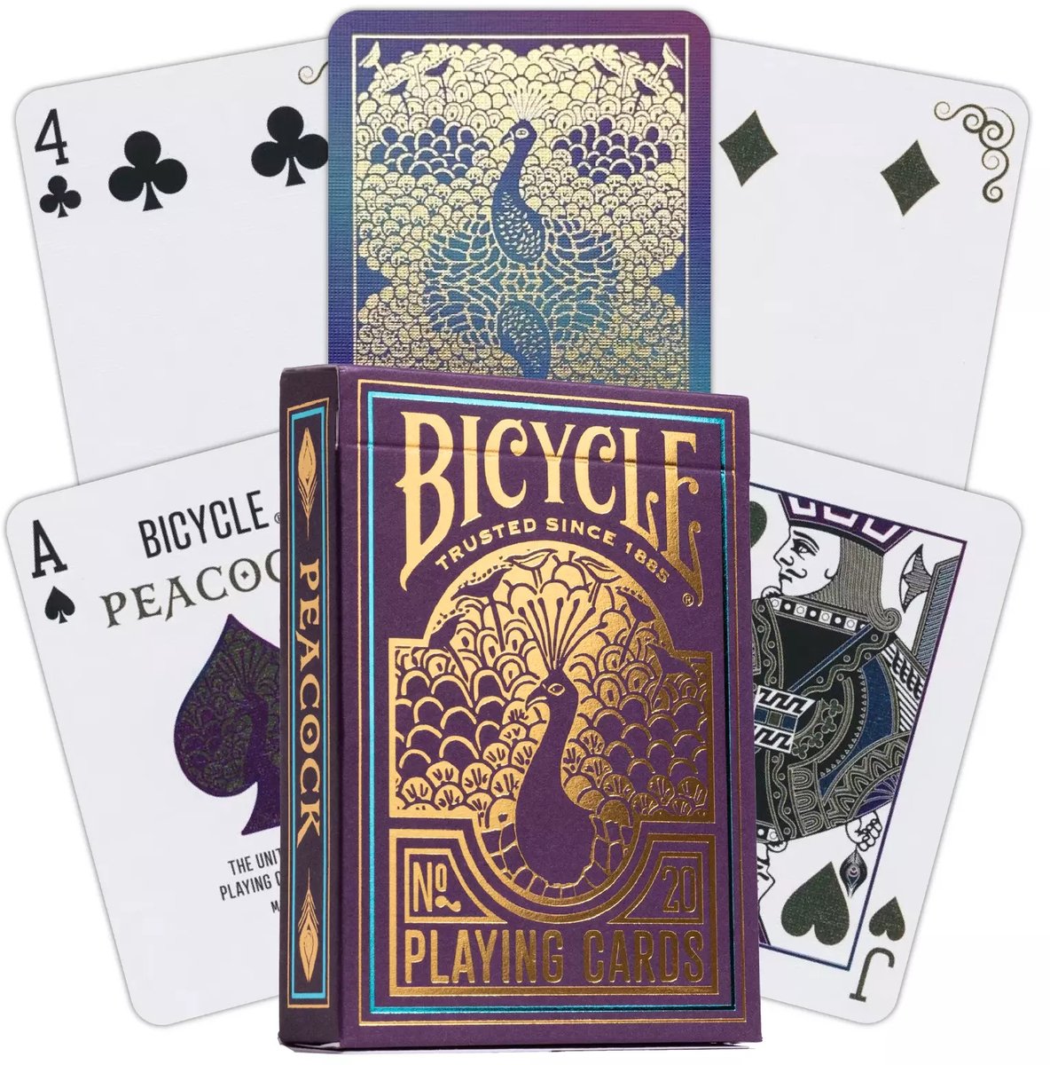 Paon violet vélo - cartes à jouer premium - poker - ultimes - avec finition feuille à froid