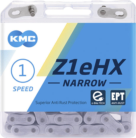 Kmc z1ehx étroit ept extra long 128 schakels e -bike verrouillage - broche de 7,8 mm - argent foncé