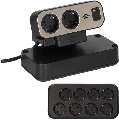 Brennerstuhl brennerstuhl®estilo prise duplex, 1x USB C, 1x USB A, 10x prises de sécurité, argent noir - 1153580200