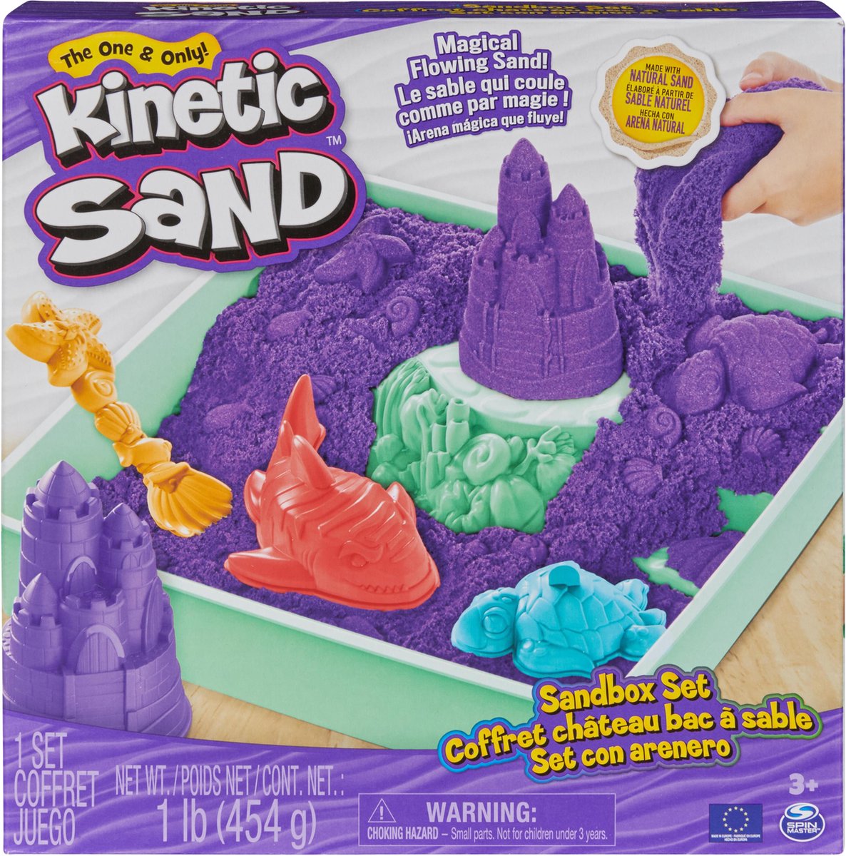 Sable cinétique - coffret bac à sable avec bac à sable de rangement original violet 454 g 4 formes et outils - jouets sensoriels