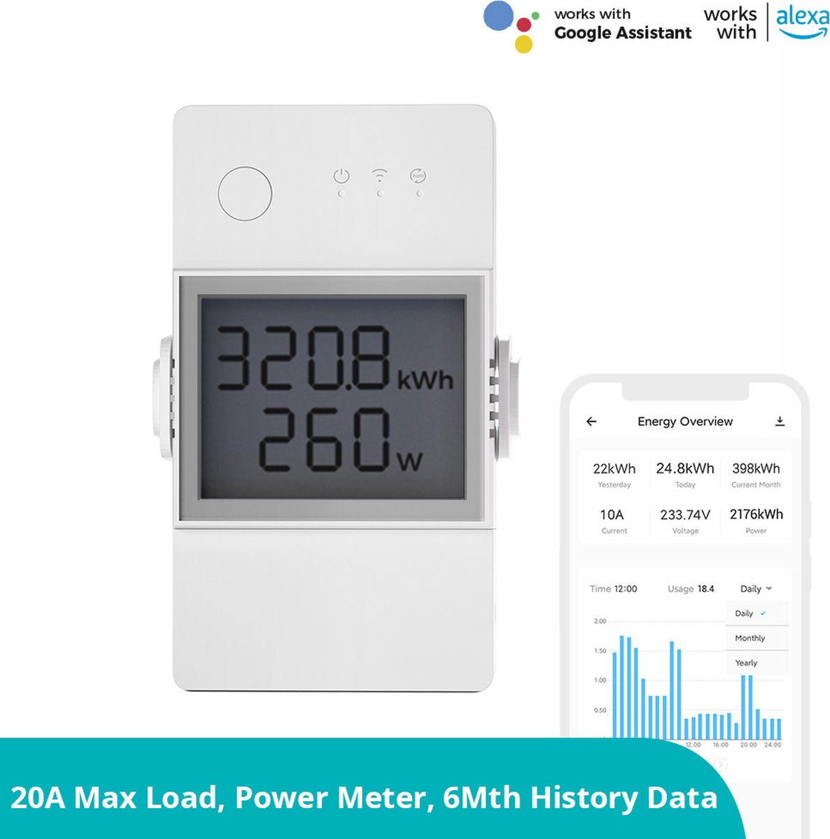 Sonoff commutateur de compteur d'énergie intelligent wi-fi POWR320D