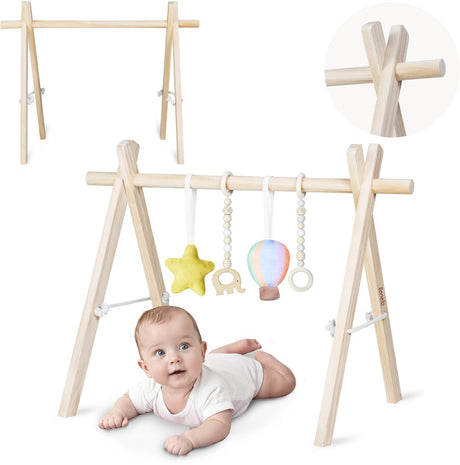 Lionelo anis – arche de jeu en bois baby gym – trapèze de jeu Montessori pliable – bois de hêtre, cintres amovibles – centre d'activités pour bébés nouveau-nés