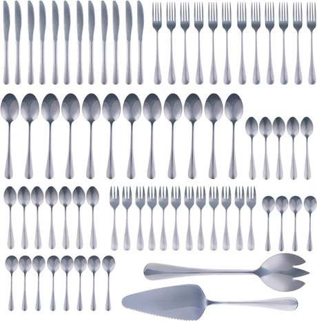 Alpina bestekset 75‑delig voor 12 personen – roestvrij stalen bestek set – messen vorken lepels theelepels koffielepels gebaksvorkjes soeplepels – compleet servies