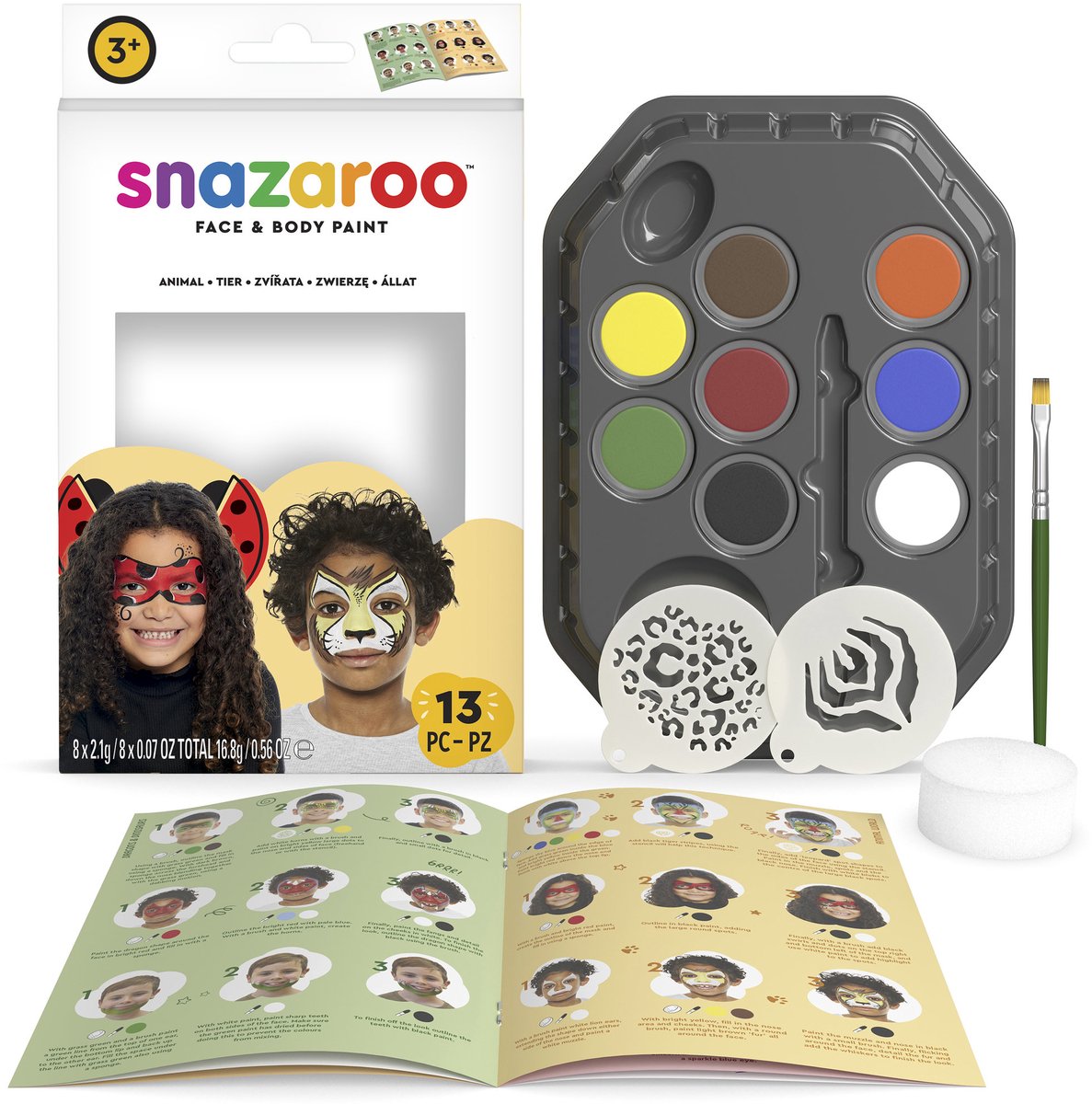 Snazaroo 1172183 Kit de maquillage aquatique du monde animal – Maquillage pour enfants – Kit de maquillage pour animaux de la jungle – 13 pièces, hypoallergénique
