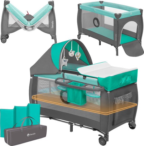 Lit de camping évolutif Lionelo sven plus 2en1 - 127x60 cm - lit de voyage co-dodo - jusqu'à 15 kg - avec table à langer, organiseur, moustiquaire jouets interactifs - système de verrouillage - 2 hauteurs réglables - sac de transport rapidement pliable