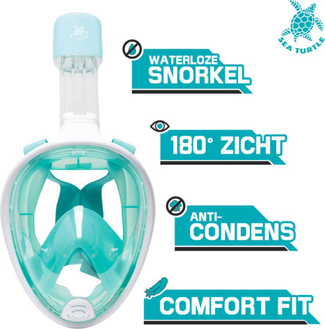 Masque de plongée pour tortue de mer - tuba - lunettes de plongée - ensemble de tuba - masque complet - adultes - turquoise blanc - s m