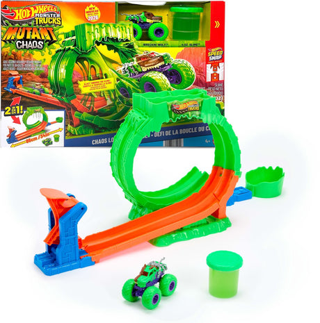 Hot Wheels Monster Trucks Mutated Chaos Looping Challenge - Coffret de jeu avec camion jouet Wreckin' Wolf et Slime