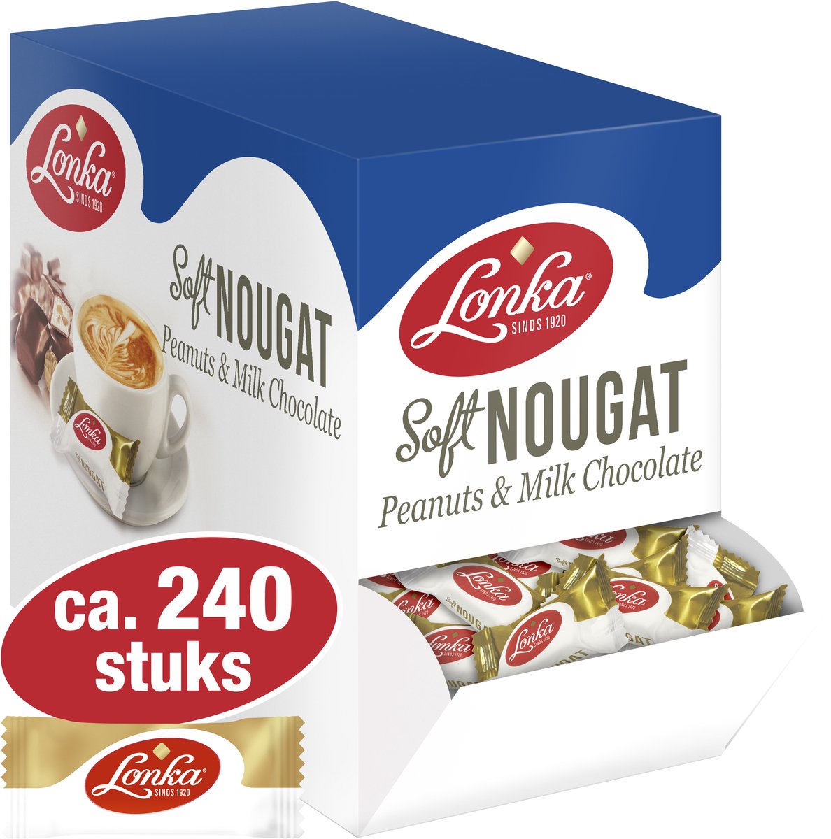 Lonka nougat chocolat au lait cacahuète - emballé individuellement - carton de 2,57kg