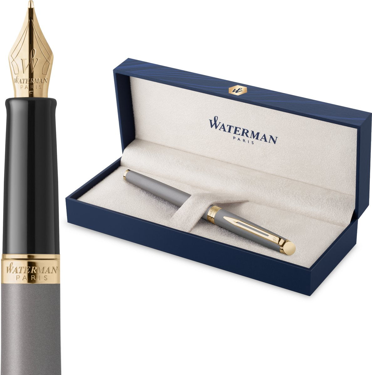 Stylo plume Waterman hémisphère | la version subtile | gris pierre | plume moyenne en acier inoxydable | avec coffret cadeau