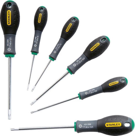 Jeu de 6 tournevis Fatmax Stanley Torx tt10 x 75 mm. tt15x75mm. tt20 x 100 mm. tt25 x 100 mm. tt30 x 125 mm. tt40 x 125mm