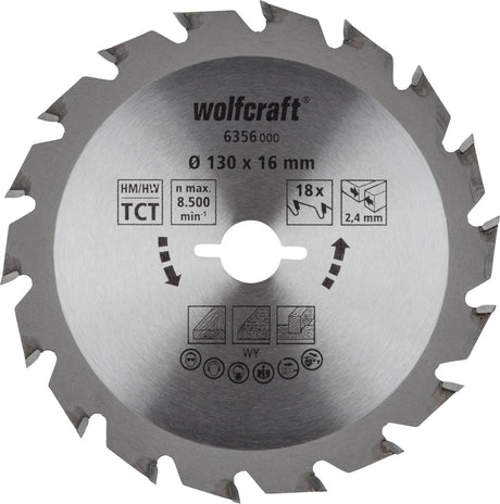 Wolfcraft - lame de scie circulaire 130x16mm - 18 dents - lame de scie pour scie circulaire - série verte - 6356000