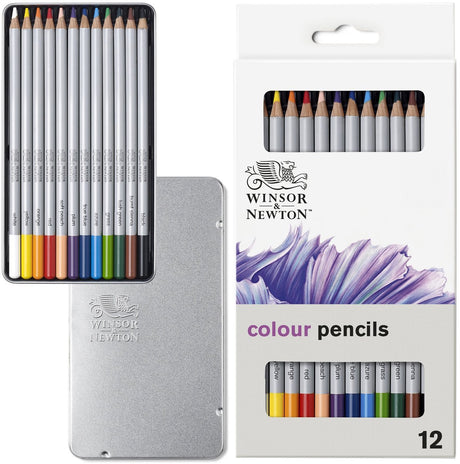 Winsor Newton 0490012 Studio Collection ensemble de crayons de couleur 12 pièces-crayons de dessin à base de cire Dikcores dans une boîte en métal