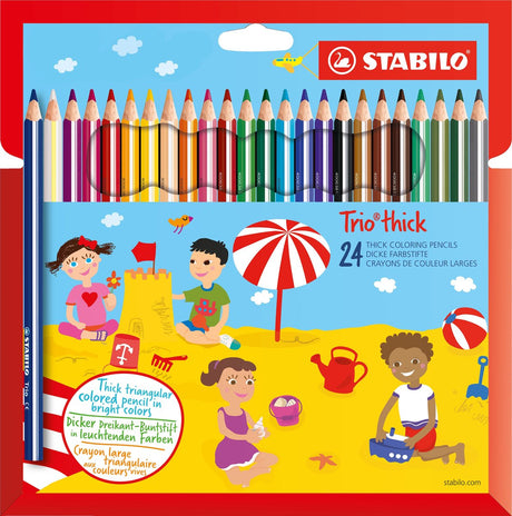 Stabilo trio épais - crayons de couleur triangulaires avec noyau extra épais 4,2 mm - étui de 24 couleurs