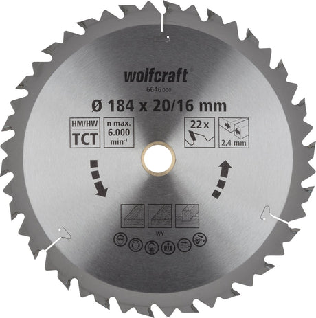 Wolfcraft - lame de scie circulaire 184x20 mm - 22 dents - série marron - 6646000